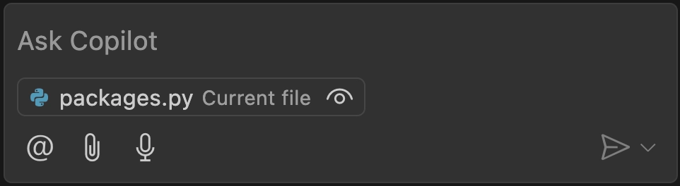 Copilot chat showing the current file selected